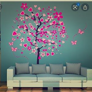 Wall pops Pink Heart ElecMotive Butterfly Tree NIB